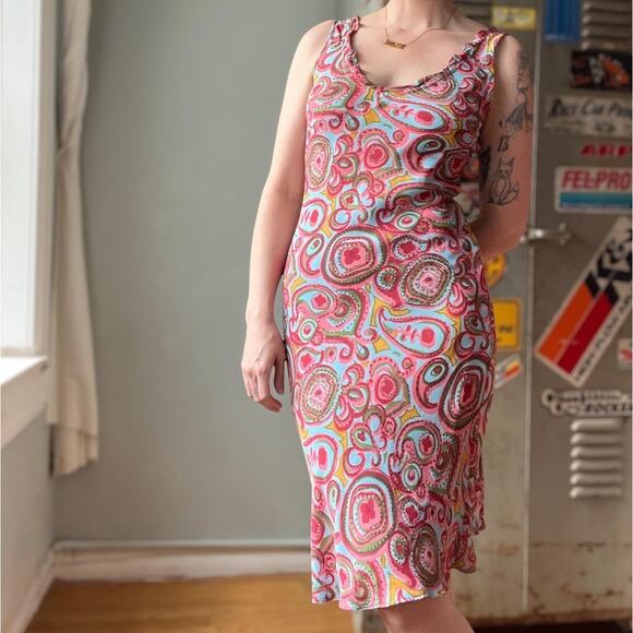 Vintage Dresses & Skirts - Vintage 90s Paisley Slip Dress | Angie Bias Cut Midi | Romantic Psychedelic | M
